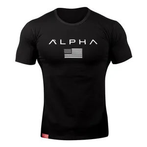 Premium black men's slim fit sports t-shirt with Alpha print for gym and outdoor running