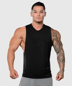 Camiseta de tirantes negra de gimnasia para hombre, ajustada para fitness y correr