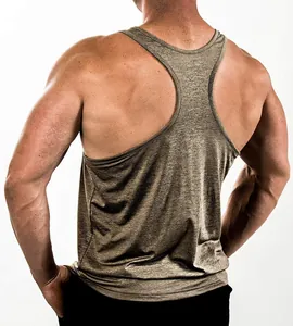 Detailed back view of a men's Y-back fitness stringer tank top showing muscle definition