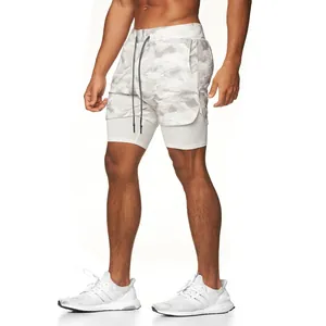 Men's 2-in-1 quick-dry camouflage sports shorts with breathable inner lining for gym workout