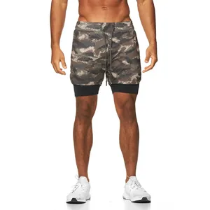 Men's camouflage quick-dry 2-in-1 athletic shorts for running and fitness training