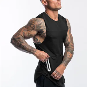 Heren Sport Sneldrogend Tank Top Mouwloos Fitness Spier Vest Met Zijzak met Rits Ademend Polyester Training Top