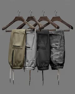Men's multi-pocket cargo sweatpants displayed in various colors including camo patterns