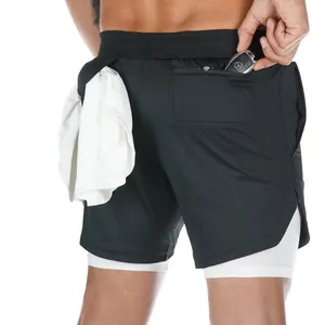 Back view of 2-in-1 quick-dry running shorts with zipper pocket and towel loop