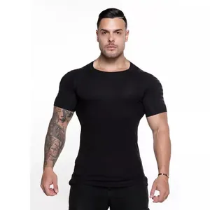 Close-up of a men's black high-stretch quick-dry compression t-shirt for fitness