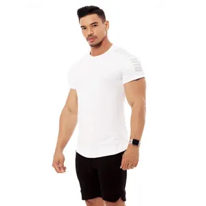 Men's white muscle fit quick-dry training t-shirt with shoulder print detail
