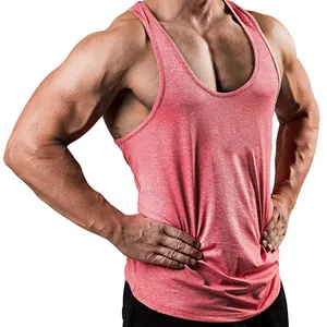Men's red melange bodybuilding stringer tank top for gym workout and fitness training