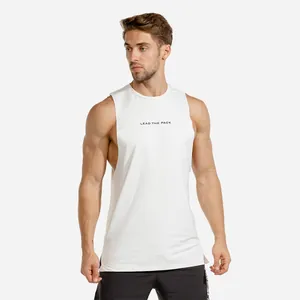 White men's muscle tank top with breathable fitness fabric and LEAD THE PACK slogan print.