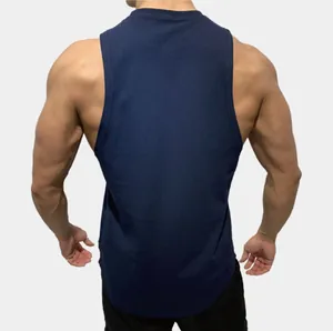 Rückansicht eines dunkelblauen Sport-Tanktops für Bodybuilding und Fitnesstraining