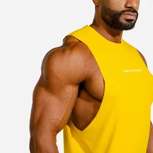Vibrant yellow men's muscle fit gym tank top featuring Lead The Pack chest slogan print