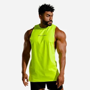 Men's neon yellow slim fit muscle tank top with Lead The Pack chest print for fitness