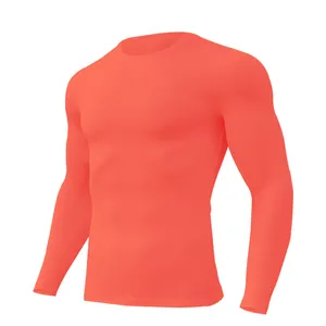 Herren neonorangefarbenes Kompressionsshirt zum Laufen und Fitnesstraining im Fitnessstudio