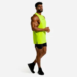Professional male athlete wearing neon green breathable muscle tank top for fitness