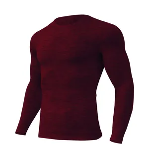 Herren Kompressions-Langarmshirt in Weinrot meliert für Fitness und Training