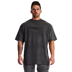 Heren oversized donkergrijs katoenen fitness T-shirt met Vanquish-opdruk op de borst