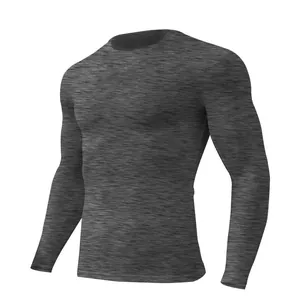 Herren-Kompressions-T-Shirt, Langarm, schnelltrocknend, in Dunkelgrau meliertem Design