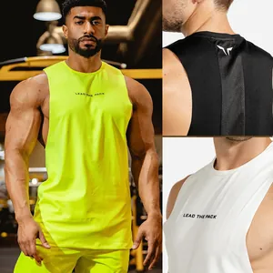 Men Muscle Fitness Tank Top Breathable Slim Fit Gym Sleeveless Top Lead The Pack Print Mesh Back Sportswear Training Top