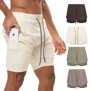 Pantalones Cortos Deportivos 2 en 1 de Doble Capa para Hombre Con Lazo para Toalla Bolsillo para Teléfono Secado Rápido Transpirable Poliéster Correr Fitness Entrenamiento Mesh Shorts