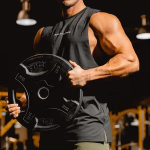 Detailed shot of black men's muscle gym tank top highlighting fit and breathable fabric