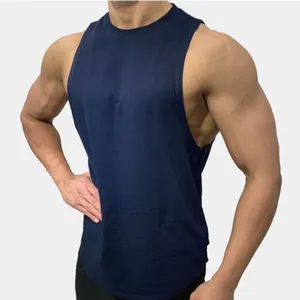 Dunkelblaues ärmelloses Herren-Fitness-Tanktop für gezieltes Muskeltraining im Gym