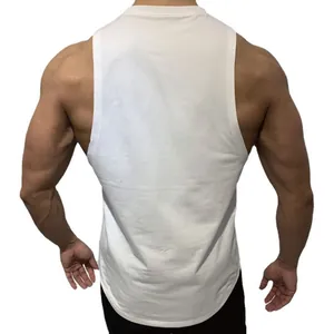 Weißes Muskel-Fitness-Tanktop für Herren mit athletischem Design in der Rückansicht für Gym