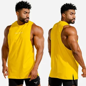 Men's yellow muscle tank top for bodybuilding training, made with breathable fabric