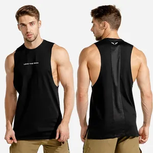 Front and back detail of a black slim-fit muscle tank top for men's gym workouts
