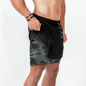 Close-up detail of double-layered design for men's quick-dry athletic running shorts