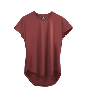 Professional front view of men's muscle fit short sleeve gym t-shirt in terracotta
