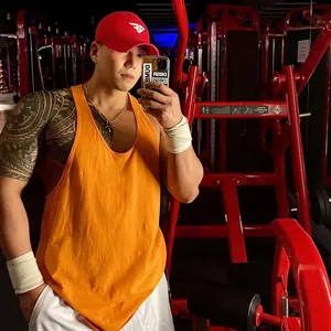 Camiseta de tirantes fitness naranja para hombre, estilo racerback