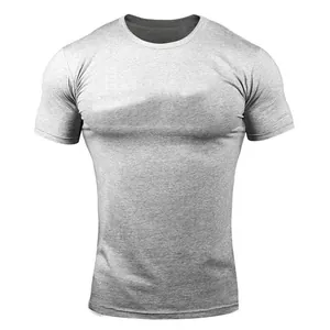 Detailed macro view showing the light grey fabric texture of men's muscle fit sports T-shirt
