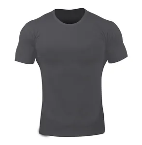 Close-up detail view of charcoal grey muscle fit t-shirt for gym and sports training.