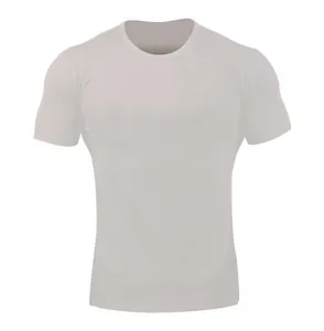 Full front view of a minimalist white athletic muscle fit t-shirt with a round crew neck