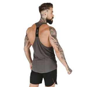 Men's grey bodybuilding stringer tank top featuring breathable quick-dry mesh fabric
