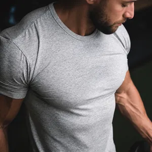 Men Muscle Fit Sports T-Shirt Crew Neck Short Sleeve High Elastic Training Running Fitness Top Cotton Blend Basic Tee