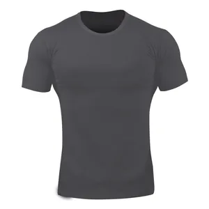 Men's dark grey muscle fit short sleeve gym t-shirt with elastic crew neck
