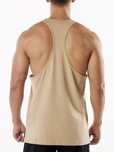 Vue arrière débardeur stringer homme en coton beige, coupe muscle avec fentes latérales
