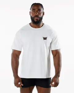Front view of white crewneck athletic training t-shirt on a fit male model in studio