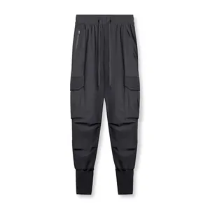 Pantalon de jogging cargo gris foncé coupe ajustée pour homme pour fitness et course