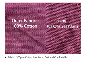 Macro view showing the 320g terry cotton fabric and soft inner lining texture