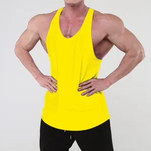 Camiseta de tirantes amarilla de culturismo para hombre, chaleco de gimnasio sin mangas