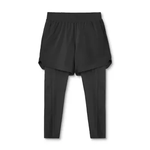 Vue détaillée du pantalon de sport 2-en-1 noir pour hommes avec legging et short