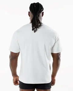 Rear view of a premium white crew neck men's fitness t-shirt for gym and athletic wear