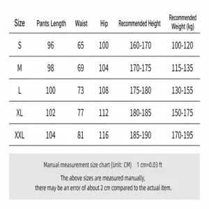 Detailed size guide for men's American style slim fit sports casual cargo pants