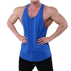 Blauwe heren sport tanktop met Y-rug voor fitnesstraining en intensieve hardloopsessies.