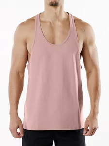 Vue frontale débardeur de musculation en coton rose pour entraînement de fitness