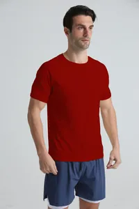T-shirt de sport rouge pour homme en coton avec col rond pour le fitness et gym.
