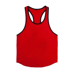Rode heren sporttanktop met zwarte bies voor fitness, training en dagelijks hardlopen
