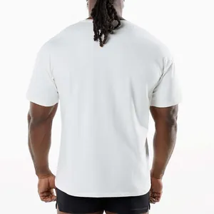White men's sports fitness crew neck t-shirt, back view athletic fit
