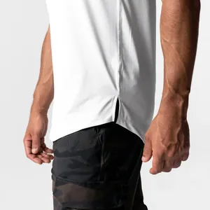 Close-up of white mesh sports tank top showing side slit and fabric texture